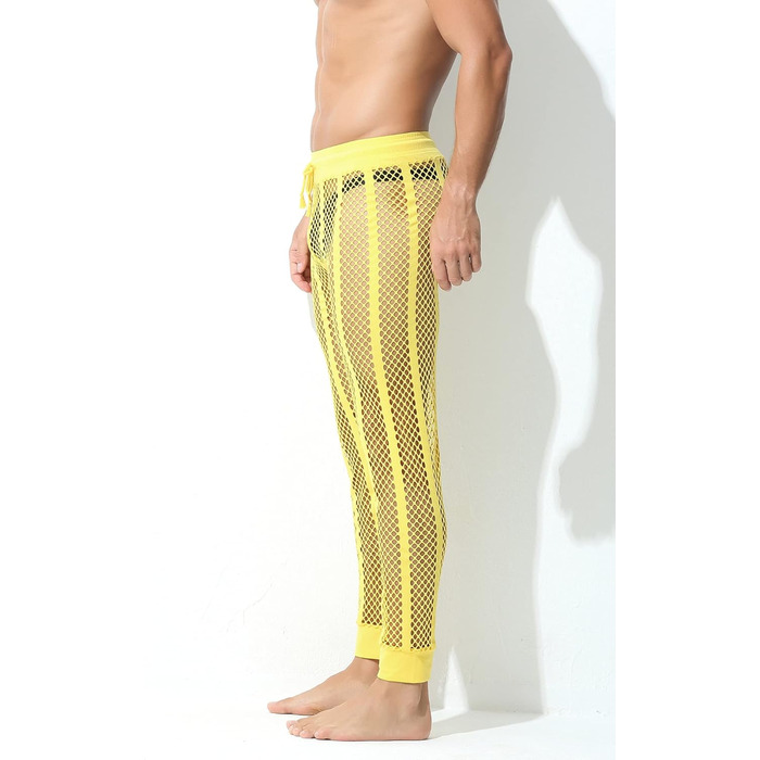 Чоловічі прозорі штани FEOYA з сітки, леггінси, піжама, сексуальна прозора сітка, спортивні шорти, нижня білизна, штани з шнурком (XL, жовтий)
