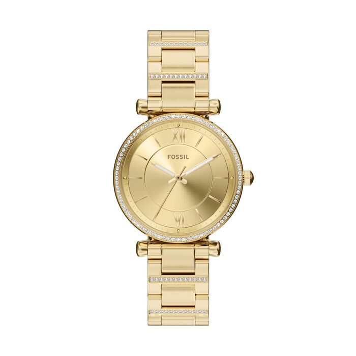 Жіночий кварцовий годинник Fossil Carlie золотистого кольору з аналоговим циферблатом та сталевим браслетом, 35 мм
