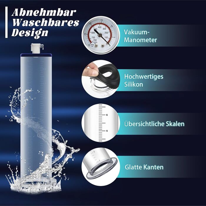 Насос для збільшення пеніса: ручний вакуумний насос з манометром та 6 силіконовими кільцями. Іграшка для чоловіків, збільшувач пеніса. Діаметр: 6.35 см