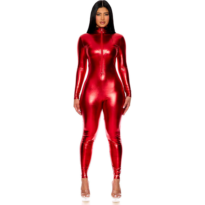 Комбінезон-костюм Forplay з блискавкою та високим коміром, червоний/подорожний, S-M