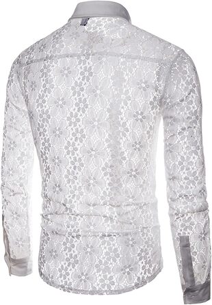 Чоловіча сорочка HanzhuoLG з вирізами, прозора мереживна сорочка з відкладним коміром, довгі рукави, чорна, XL