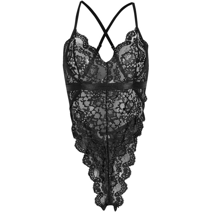 Сексуальна жіноча білизна комплект: боді, нігліж, babydoll. SRZYJ, мереживо, глибокий V-подібний виріз, чорний (A3, L)