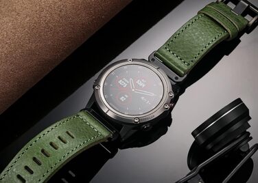 Шкіряний ремінець для годинників Garmin (26мм) — Ретро-вінтажний замінний браслет для Fenix, Forerunner, Vivoactive, Approach, MARQ, Quatix, D2 Series, Зелений