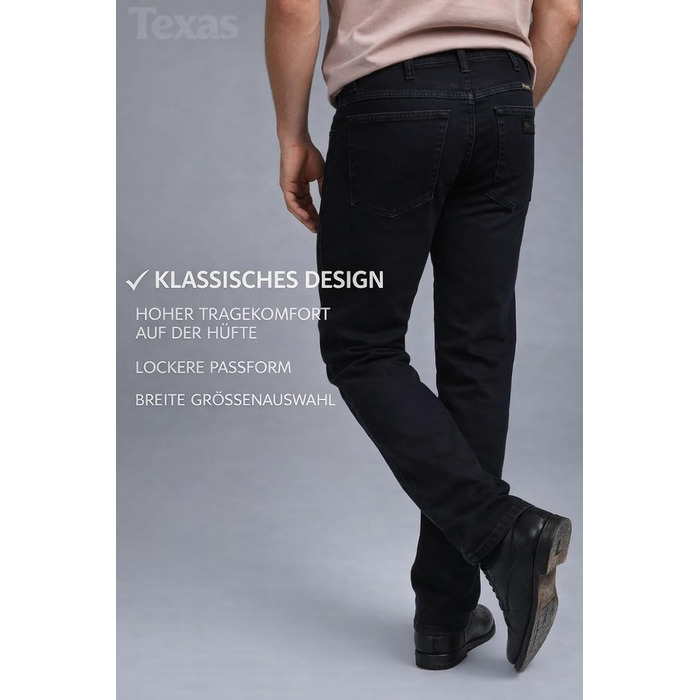 Чоловічі джинси Wrangler Texas Regular Fit Stretch — прямі денімові штани з бавовни, Black Overdye (чорний)