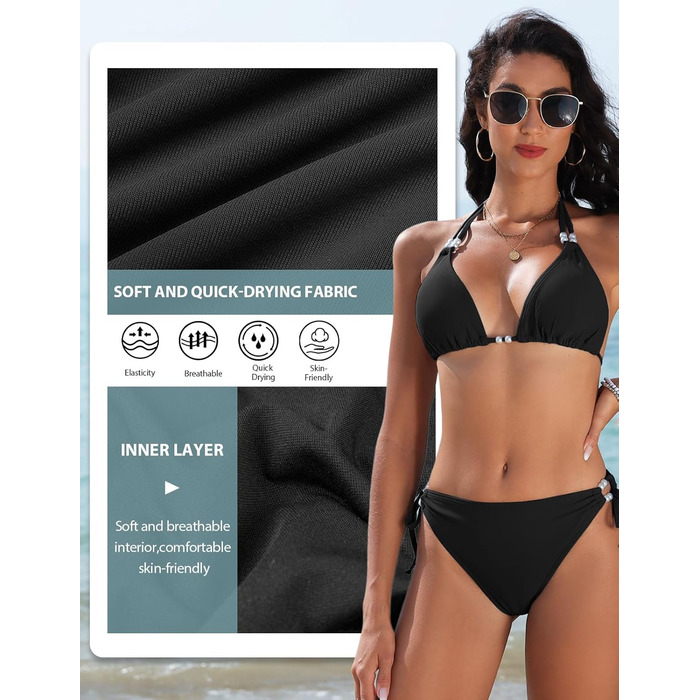 Сексуальний жіночий купальник-бікіні Triangel з шнурівкою, push-up, з перлами, чорний