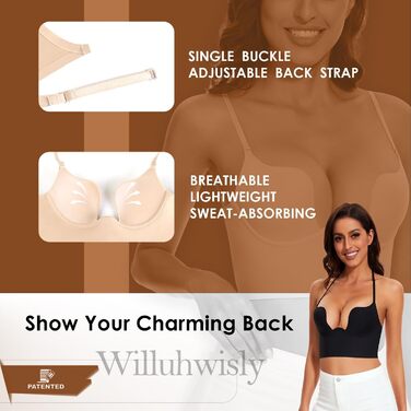 Жіночий бюстгальтер Willuhwisly без спинки, з регульованими положеннями, глибокий виріз, безшовний, трансформуючий, чорний (85C)