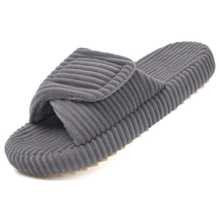 Жіночі домашні капці Coswind з ефектом пам'яті (Memory Foam), відкриті пальці, вельветові пантофлі, сірі, розмір 39/40 EU