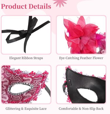 Набір масок для карнавалу 32 шт. з пір'ям та стразами, напівмаски для святкування, з стрічками