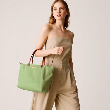 Жіноча сумка-шопер Tote Bag великого розміру, водонепроникна нейлонова сумка на плече з блискавкою, складана легка сумка для роботи, навчання, покупок та подорожей (Авокадо Зелений)