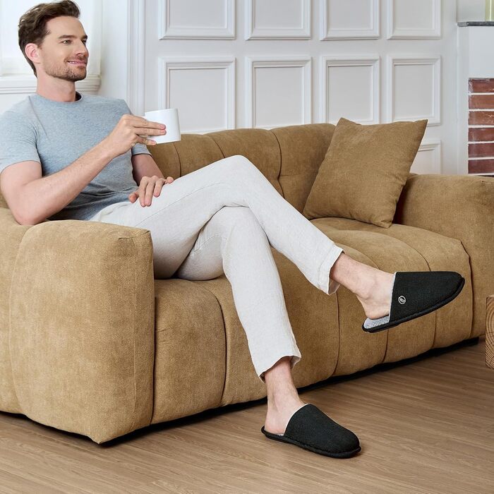 Чоловічі в'язані домашні капці EverFoams з ефектом пам'яті (Memory Foam), вологопоглинаючі, що миються в машинці, чорні, розмір 44/45 EU