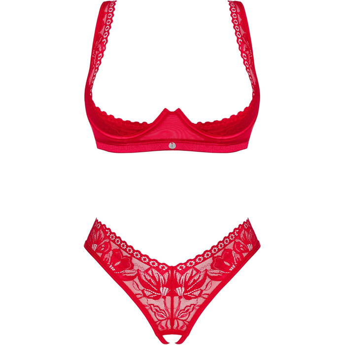 Сексуальний жіночий комплект білизни Selente Love & Fun: бюстгальтер, труси та шовкова маска для очей, Made in EU, червоний, M-L