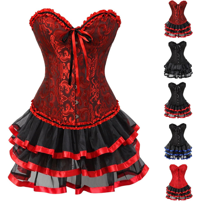 Корсетне плаття Moulin Rouge в готичному стилі, спідниця, великі розміри S-3XL, комплект, колір цегляний
