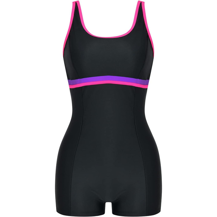 Спортивний купальник для жінок, цілісний, Racerback/U-Back, Body Shaping, чорний/рожевий, розмір 46