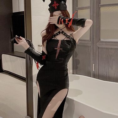 Костюм медсестри на Хелловін: сексуальний набір для косплею, костюм служниці, білий (чорний), розміри XS-M