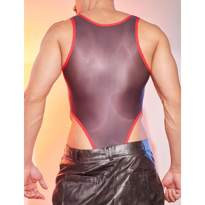 Боді для чоловіків AIEOE - сексуальний, прозорий боді, топ-майка, масло блиск, без рукавів, білизна, танга (червоний)