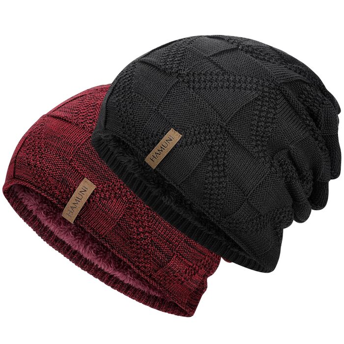 Унісекс в'язана шапка-біні HAMUNI — дихаюча трикотажна шапка Slouch Beanie для жінок та чоловіків, чорно-червона