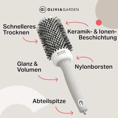 Керамічна кругла щітка для волосся Olivia Garden Expert Blowout Shine (45 мм, XS) — антистатична, для гладких та блискучих локонів, біло-сіра