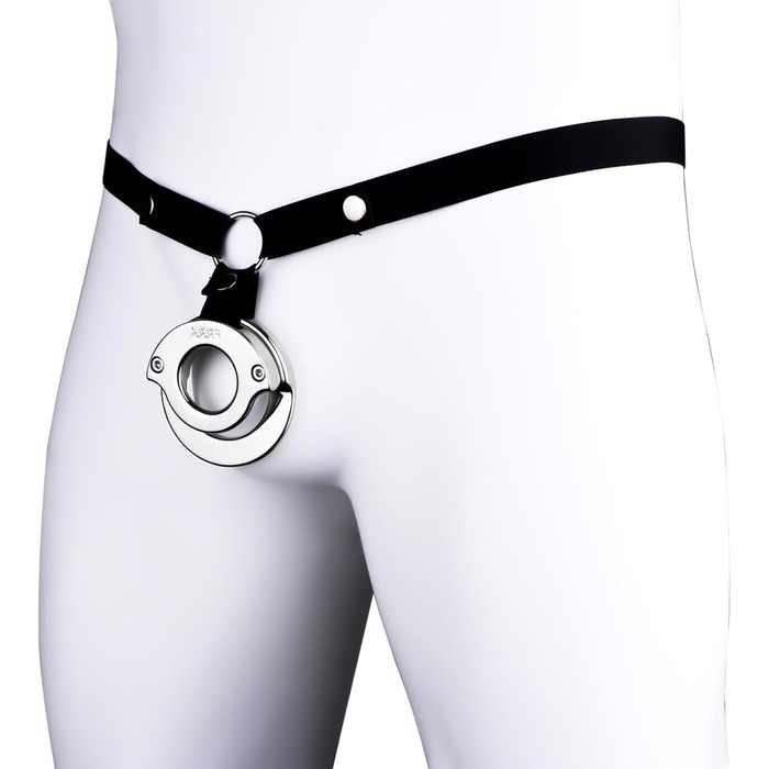 Чоловічий пояс для контролю (кайдани) з нержавіючої сталі - металевий когтей для статевого члена з регульованим замком - набір для кайданів BDSM з кільцями для статевого члена, для чоловіків (L 43 мм)
