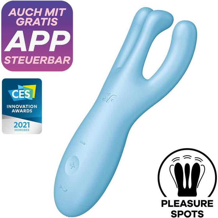 Вібратор Satisfyer Threesome 4 для жінок: стимуляція клітора та статевих губ, 3 мотори, водонепроникний (IPX7), Bluetooth-керування