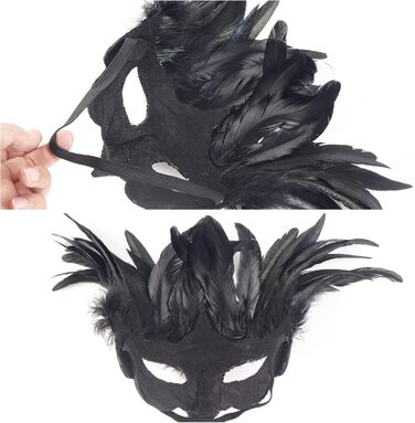 Венеціанська маска для жінок та чоловіків, маска для маскараду, чорна маска з пір'ям, маска ворона для карнавалу, Фашінгу, Хелловіну, косплею, аксесуари до костюма