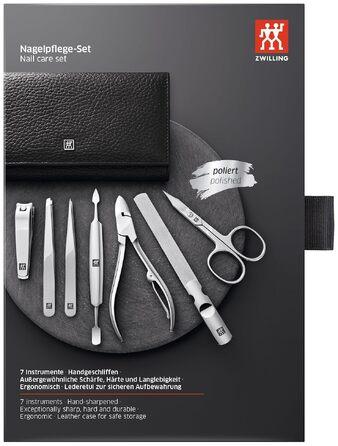 Набір для манікюру та педикюру ZWILLING Premium Edition (7 предметів), полірована нержавіюча сталь, шкіряний дорожній футляр, чорний