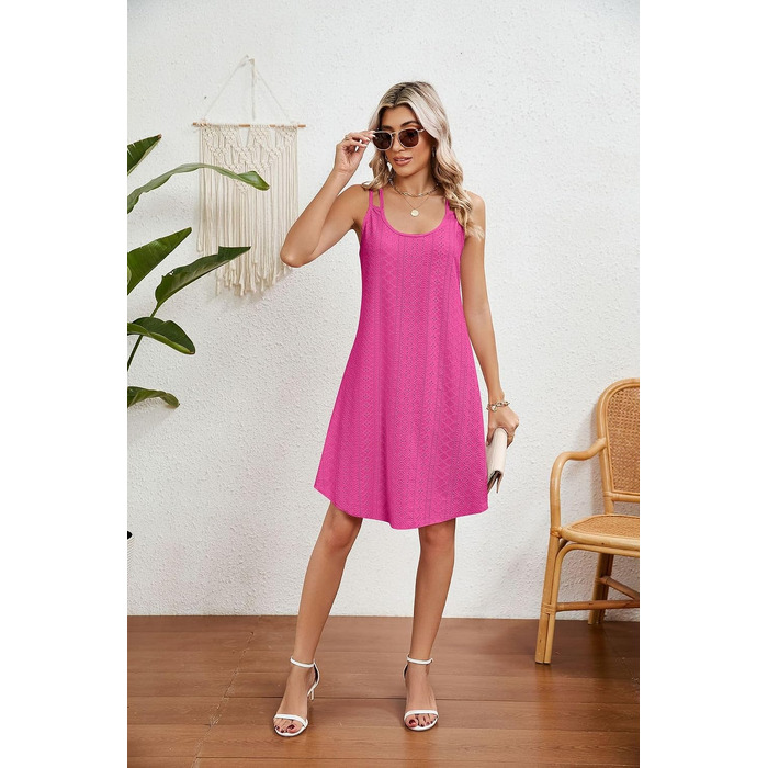 Літня легка сукня-сарафан Daen на тонких бретелях, фасон Swing, Casual, колір Hotpink, розмір S