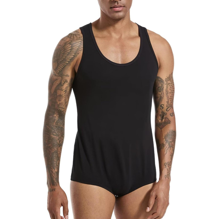 Чоловічий безрукавний боді-піжама Landofgenie з бавовни, чорний, розмір M