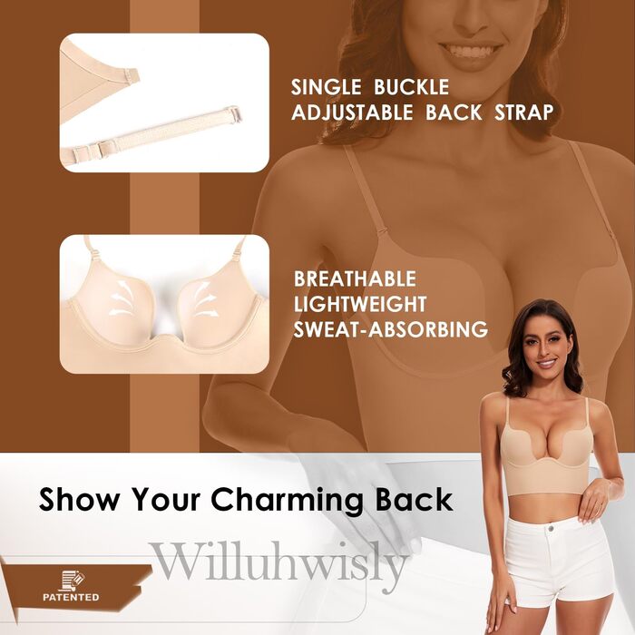 Безшовний бюстгальтер Willuhwisly для жінок, відкритий ззаду, 75C, бежевий