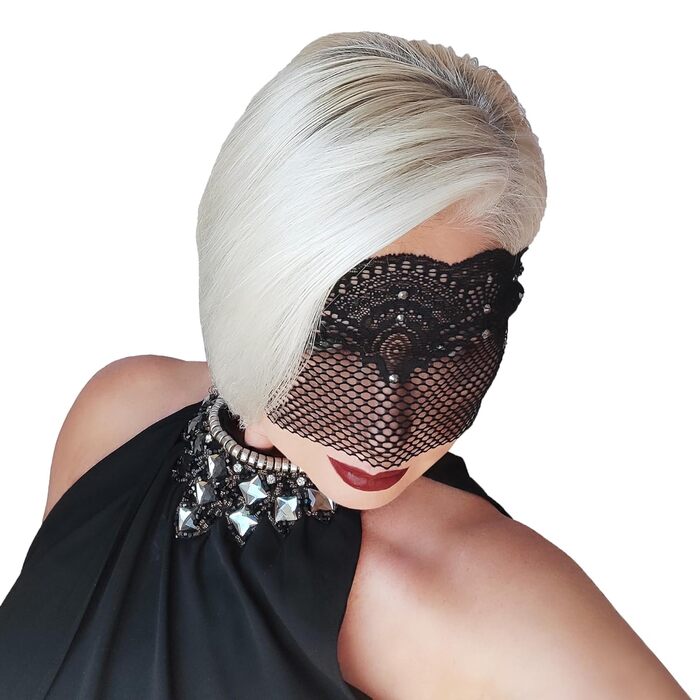 Чорна мереживна півмаска для жінок з червоними стразами – венеціанська маска для маскараду, карнавалу, весілля, вечірки, косплею, бурлеску та Марді Гра (Чорний (білі стрази))