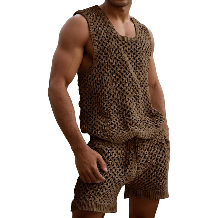 Костюм чоловічий сітчастий AIEOE 2-частинний: шорти та сорочка, розмір M-3X (XXL), колір коричневий