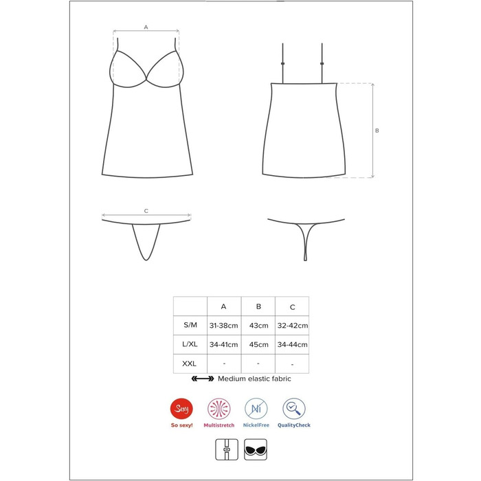 Сексуальний жіночий комплект нижньої білизни Selente Love & Fun: ніжна піжама, стринги та шовкова маска для очей, чорний, S-M, Made in EU