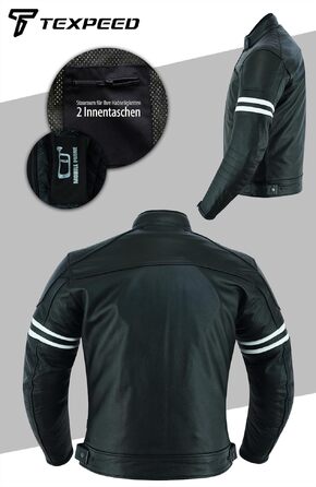 Чоловіча шкіряна мотокуртка Texpeed Cafe Racer з захисними вставками, чорна, розмір XL