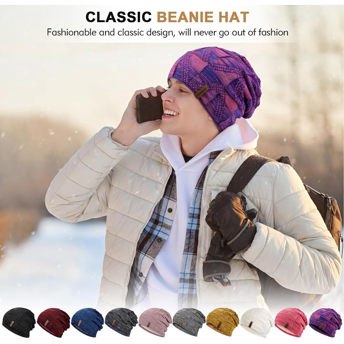 В'язана шапка-біні HAMUNI унісекс, дихаюча slouch beanie для жінок та чоловіків (Фіолетова)