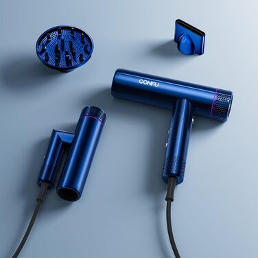 Професійний іонний фен для волосся CONFU 1700W, складаний фен з магнітним дифузором та стилізуючою насадкою, низький рівень шуму, синій