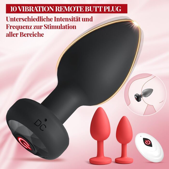Анальні пробки з вібрацією для жінок та чоловіків, набір 3 шт. з 10 режимами, силікон, анальні вібратори для початківців та професіоналів, чорний/червоний