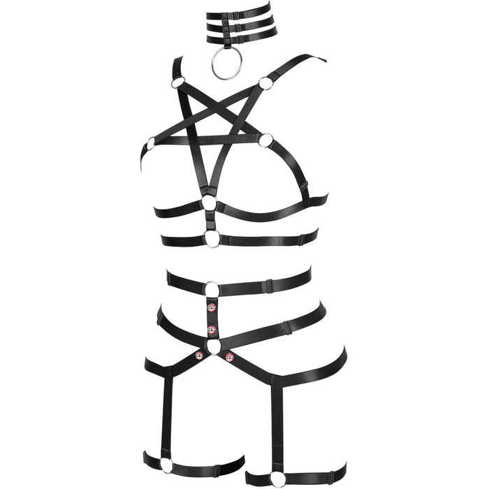 Жіночий корсет-нагрудник з мереживом у стилі панк, повна сітка, чорний. Комплект спідньої білизни з ремінцями, поясом та стрінгами. Ідеально для вечірок, фестивалів та тематичних заходів у стилі готика та раве.