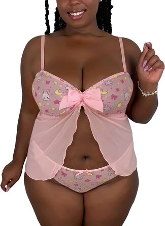 Нічна сорочка-комбінезон LittleForBig з мереживом, рожева, 4XL