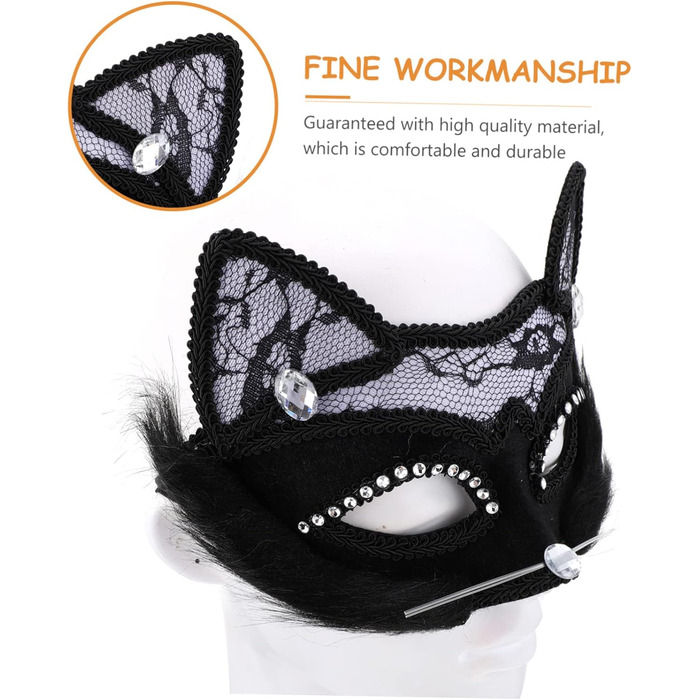 Маска котячого обличчя Holibanna для Хелловіну, 8 шт. - чорна маска, маска для карнавалу, плюшеві маски з мереживом