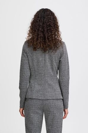 Жіночий жакет ICHI IHKATE з жакардового тканини Slim Fit, чорно-білий в їлочку, з V-подібним вирізом та одним ґудзиком, розмір L