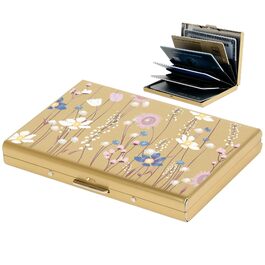 Металевий картхолдер з RFID-захистом від скіммінгу, ультратонкий гаманець для банківських карток (6 слотів, золото, з квітковим принтом) для жінок та чоловіків