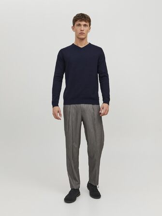 Чоловічий в'язаний светр Jack & Jones однотонний, темно-синій (Navy Blazer), розмір XL