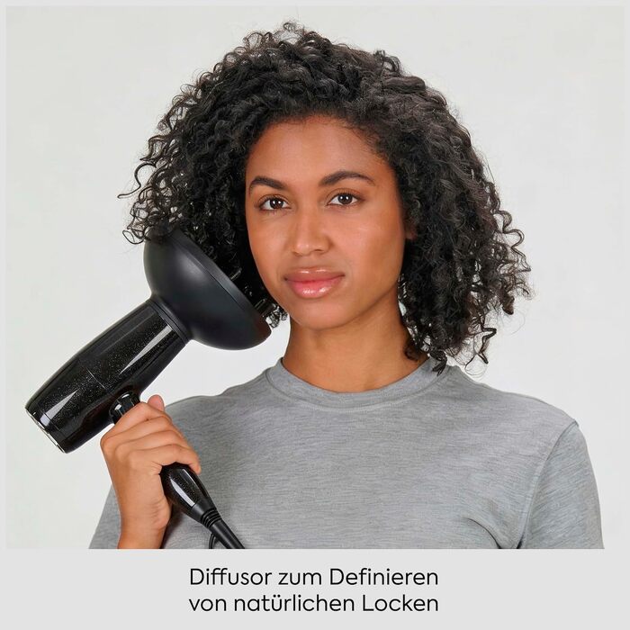 Фен для волосся BaByliss Cosmos D580DE з дифузором, 2100 Вт, іонізація, 3 температурні та 2 швидкості обдуву, сріблястий (Black Sparkle)