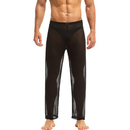 Чоловічі прозорі штани з сітки, нічна сорочка, спідня білизна, штани з нейлону, чоловічі мереживні штани, довгі прозорі штани, чоловічі штани з сітки, штани з тонкої сітки з тюлю, чорний