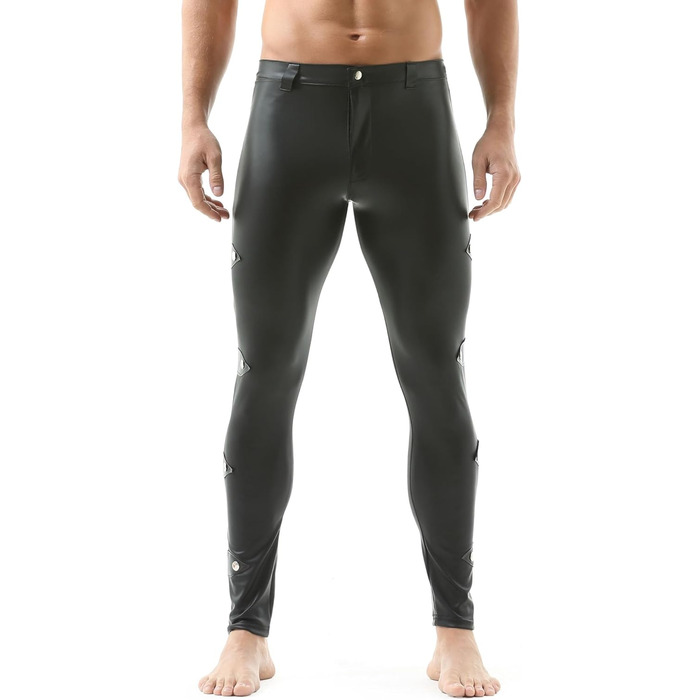 Чорні лосини з ефектом лакованого шкіряного покриття для чоловіків QiaTi, розмір XXL