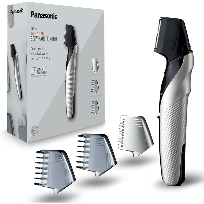 Тример для тіла та обличчя Panasonic ER-GK60, електрична бритва для чоловіків з 3 насадками, для вологого та сухого гоління, гіпоалергічний обрізач волосся