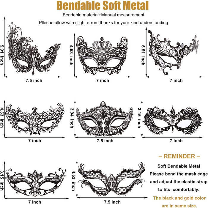 Маска для пар MYMENU, вечірня, з металу та стразів, у стилі Венеції, для прому та балу, золота
