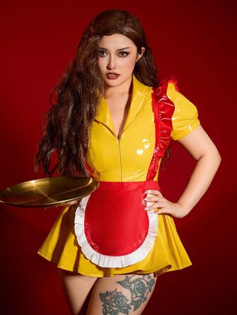 Костюм покоївки Mobbunny для жінок, сексуальна білизна, комплект форми покоївки, набір для Хелловіну, жовта сукня зі спідницею та капелюшком