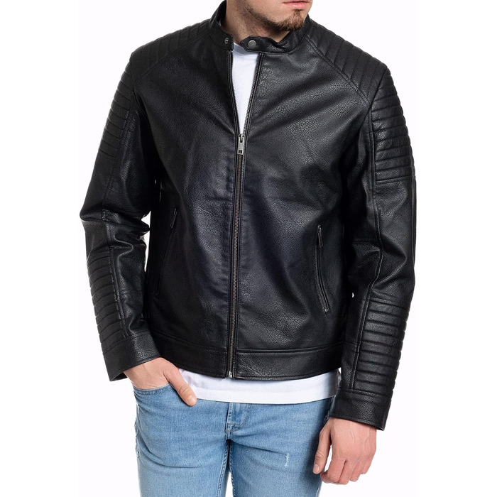 Чоловіча шкіряна куртка-байкер Jack & Jones штучна шкіра, чорна (Розмір L, модель Jate)