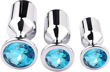 Анальний плагін Linman Metall Konischer для жінок. 3 розміри, діамантовий цоколь. Холодна та гаряча стимуляція. SM-іграшка. Анальні розширювачі. (Синій)