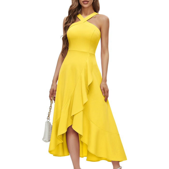 Вечірня сукня Bbonlinedress maxi з відкритою спиною та вирізом halter для жінок, елегантна коктейльна сукня для весілля та свят, жовта, розмір M